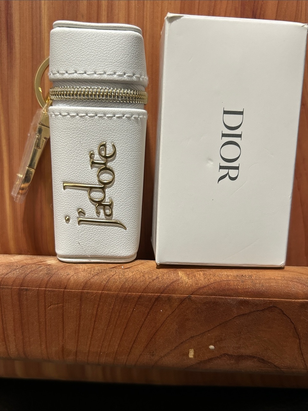 Dior White Leather Lip Case with Gold Logo